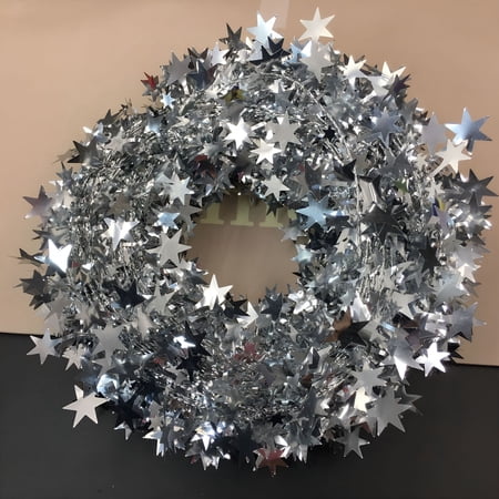 DESIGNICE 2026 New 25Ft Silver Tinsel Stars Garland Sparkly Star Tinsel Wire Garland for Christmas Home Wedding Birthday Party Decorations Silver Star Garland