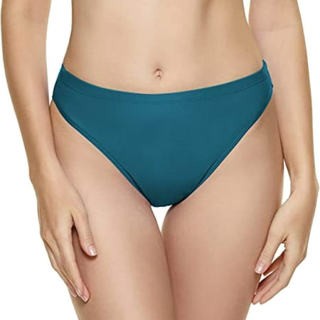 Quealent Women s High Cut Thong Bikini Bottom Black Cheeky Low Rise Bikinis for Women (Green M)