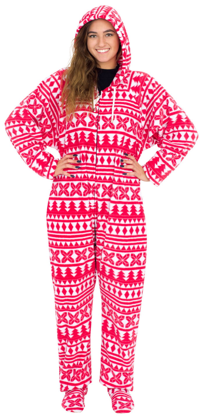 Red and White Ugly Christmas Pajama Suit with Hood - Walmart.com