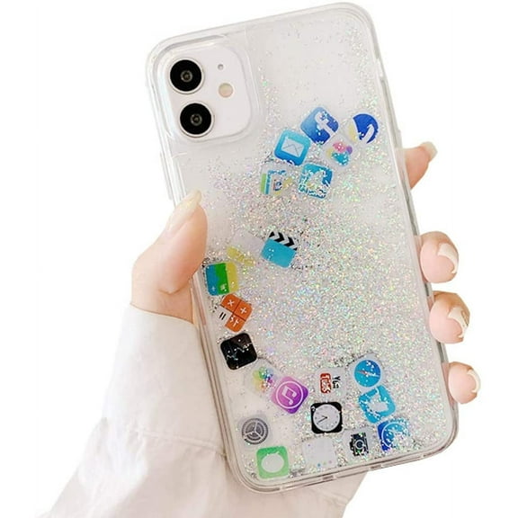 Liquid Glitter App Icons Bling Quicksand (Silver) Case Cover for Apple iPhone 11 Pro Max