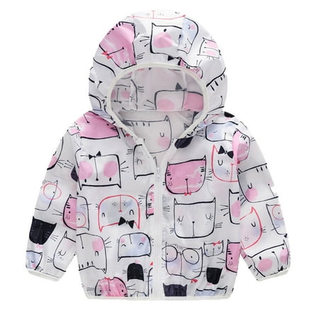 

Qazqa Toddler Boys Girls Sunscreen Jackets Printing Cartoon Hooded Outerwear Zipper Coats