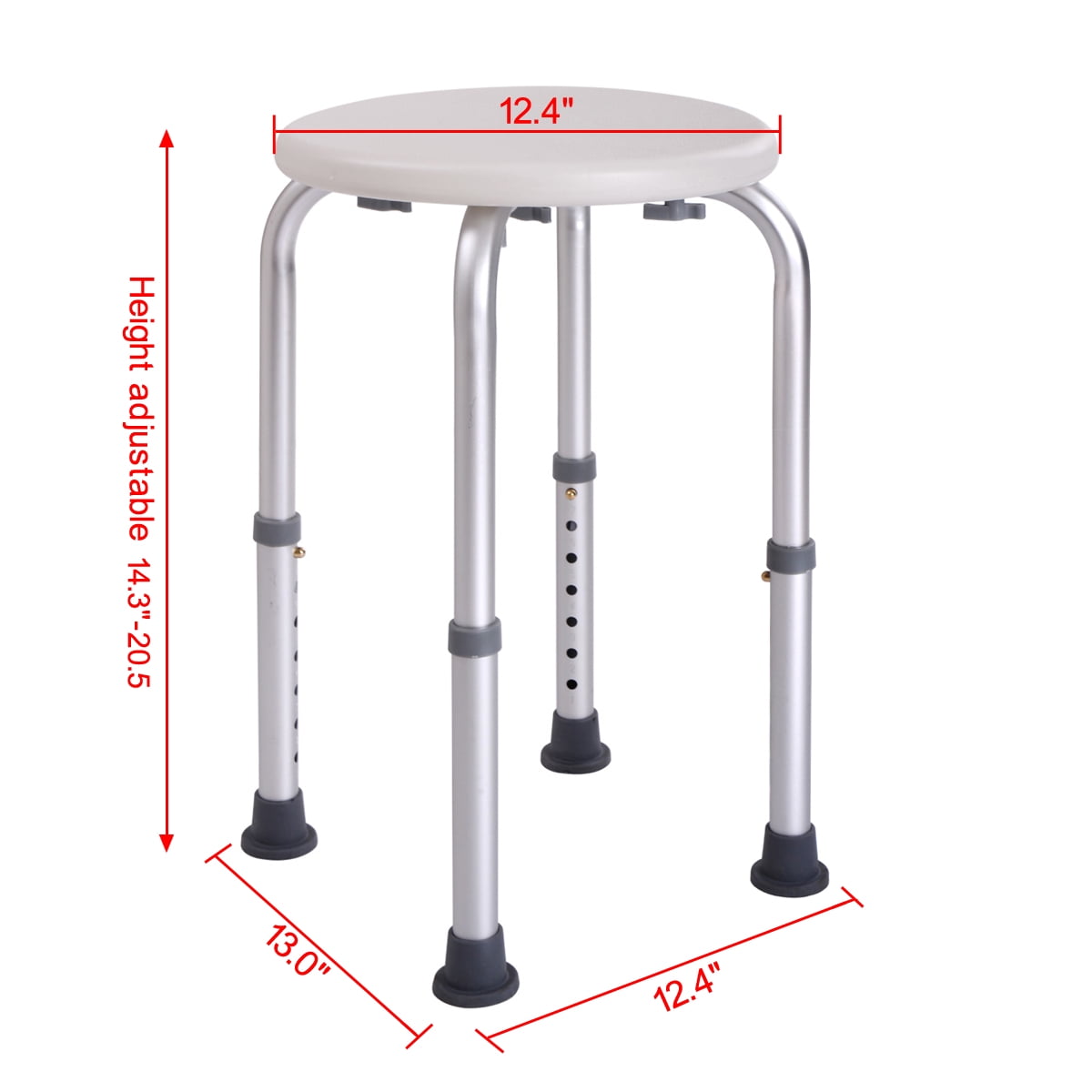 Kepooman Adjustable Round Shower Stool Bath Chair with Aluminum Legs and Non-Slip Rubber, Bath Shower Chair for Seniors, Elderly, Shower Bench Seat, White Kepooman Adjustable Round Shower Stool Bath Chair with Aluminum Legs and Non-Slip Rubber, Bath Shower Chair for Seniors, Elderly, Shower Bench Seat, White
