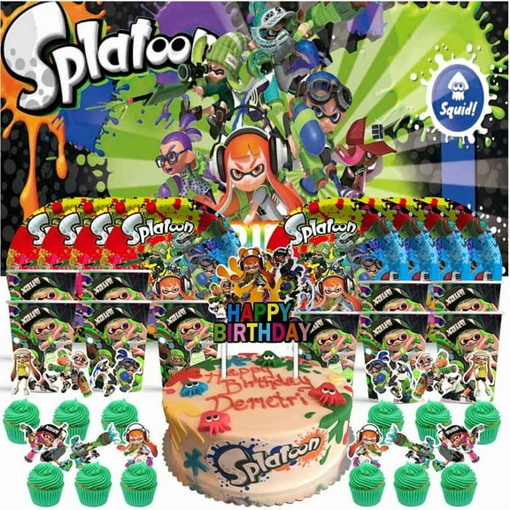 Splatoon Birthday Cups Party Supplies Decor Backdrop Plates Fans Decorations Banner