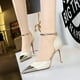 thumbnail image 2 of Zapatos de boda de lujo para mujer, de boca baja, con tacón alto, estilo puntiagudo, con tiras huecas, estilo clásico de moda, 2 of 5