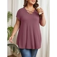 thumbnail image 5 of Womens Plus Size Tops Criss Cross V Neck Short Sleeve Summer Casual Blouses, Wine-2X, 5 of 6