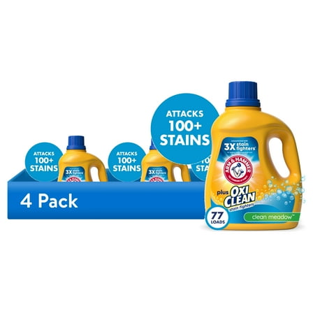 (4 pack) ARM & HAMMER Plus OxiClean Clean Meadow, 77 Loads Liquid Laundry Detergent, 100.5 fl oz
