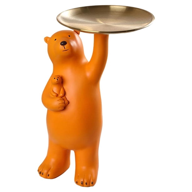 Estatua de oso de resina figrines escultura dulces joyería soporte de llaves organizador decoración para hogar centro de coleccionables naranja
