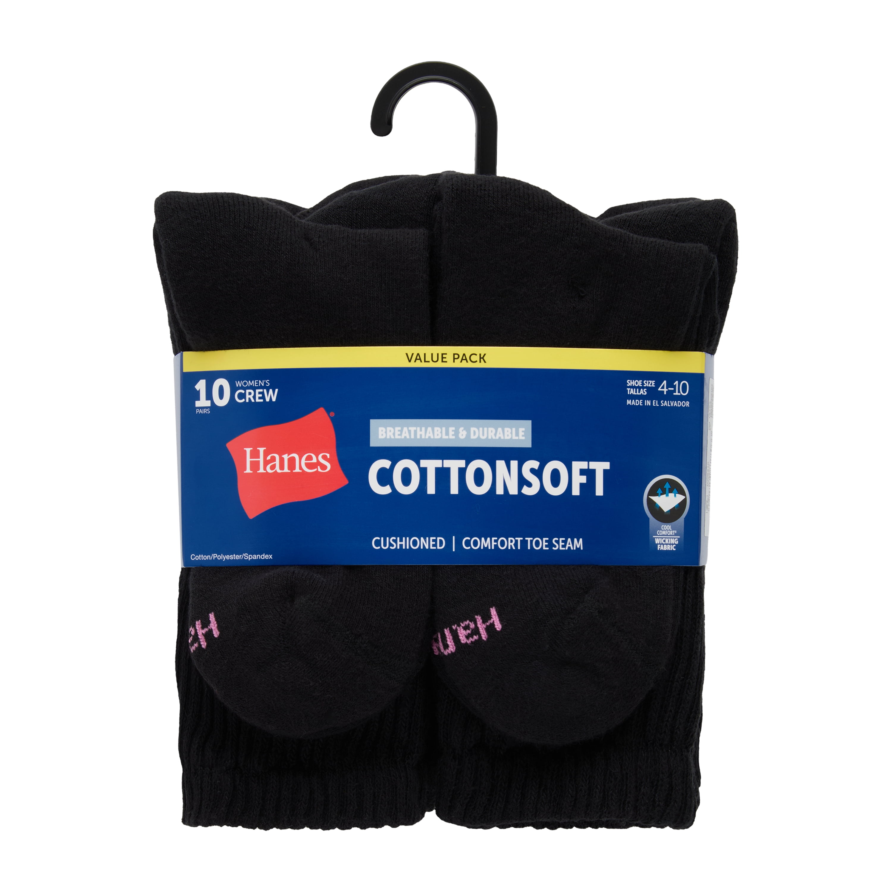 Hanes Womens CottonSoft Crew Socks, 10-Pack, Size 4-10