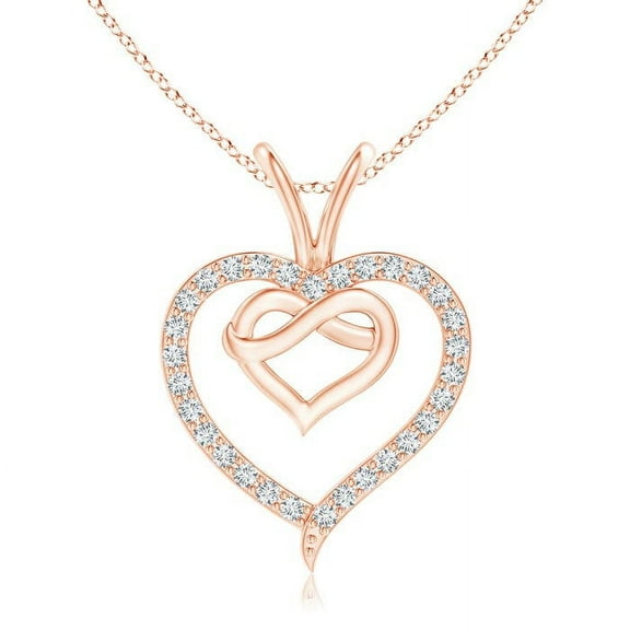 ANGARA Natural Prong-Set Diamond Twin Heart Pendant in 14K Rose Gold for Women (Size-1mm| Color-G| Clarity-VS2) | April Birthstone, Anniversary, Jewelry Gift for Women | Natural Diamond Necklace