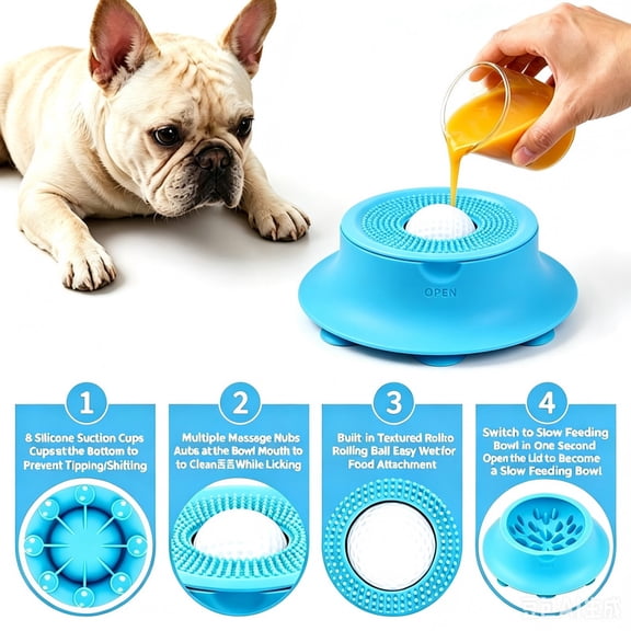 Silicone Pet Lick Bowl with Strong Suction Cup, Slow Feeder Lick Mat Bowl for Dogs Cats, Anti-Slip Interactive Feeding Toy, Multifunctional Pet Treat Bowl for Bath Grooming Distraction Training