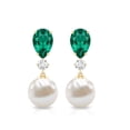 thumbnail image 2 of Rosec Jewels Freshwater Pearl Drop Earrings with Lab Grown Emerald and Diamond - AAA Grade, 18K Yellow Gold, 2 of 6
