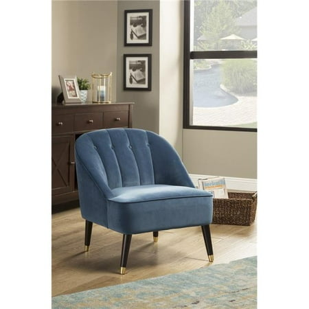 Alpine Furniture 8172-1 Deco Blue Button Tufted Accent Chair, Brown & Gold Legs