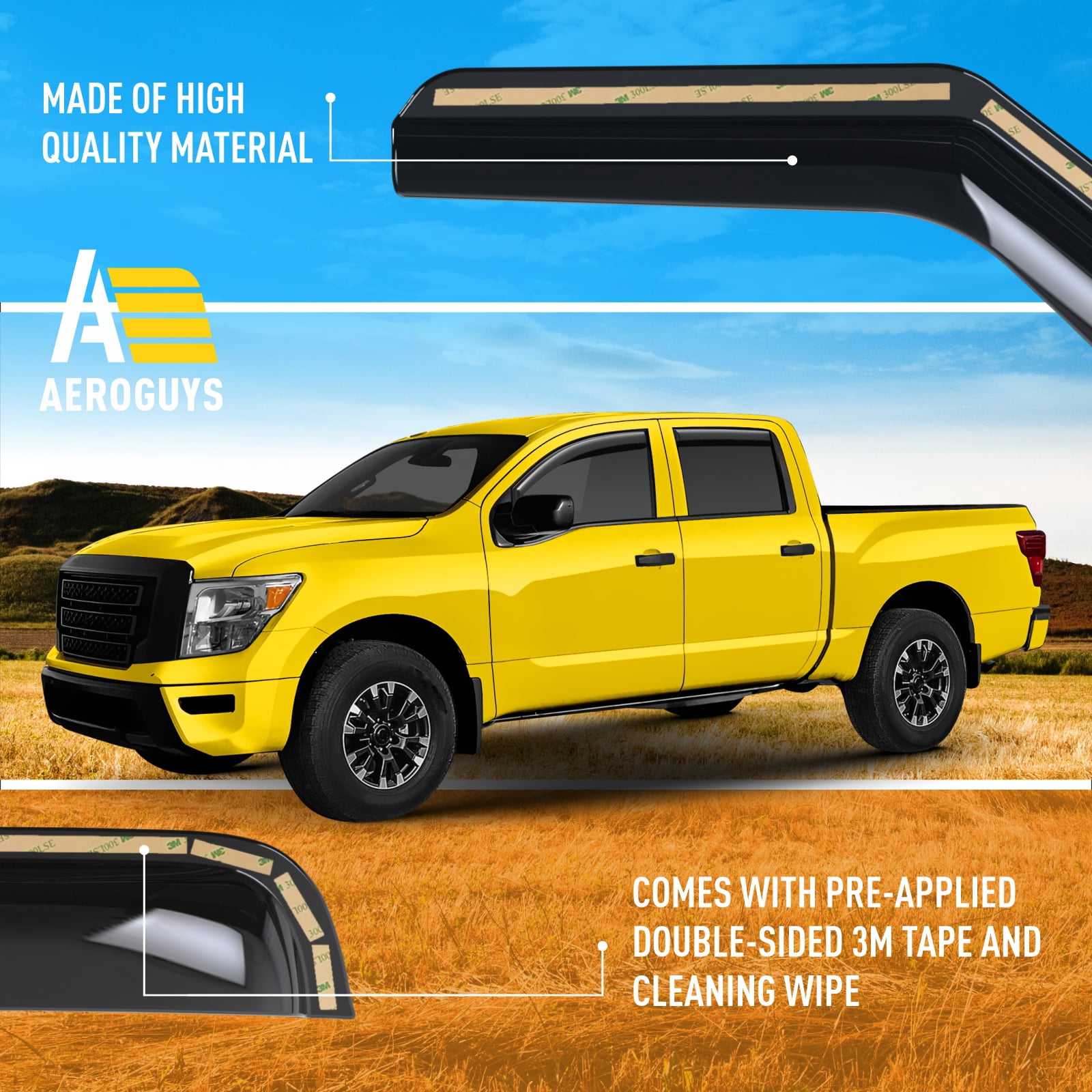 Extra Durable Window Deflectors In-Channel Window Visors Rain Guards Fit for Nissan Titan 2017-2024 Crew Cab, Sun Visors, Wind Vent Visors, vent shades, Exterior Car Accessories - 4 pcs. AG0746