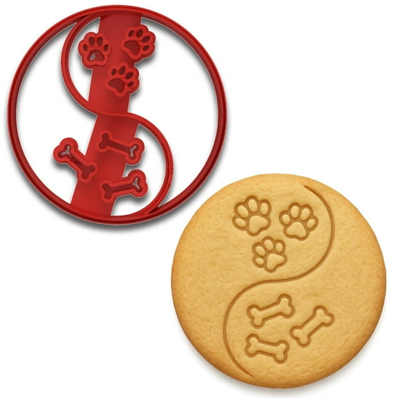 Dog Paw & Bone Yin Yang Cookie Cutter 4x4" for Baking Fondant Clay Gifts