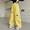 thumbnail image 4 of XQYLOS Wide Leg Cargo Pants for Teen Girls Cute 3D Flower Elastic Waist Hiking Jogger Loose Baggy Sweatpants with Pockets, 4 of 5