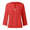 thumbnail image 5 of Womens Athletic Tops Shirts V Neck Button Down Loose Button Solid Color Short Sleeved Womens Tee Shirts,Red,3XL, 5 of 5