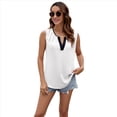 thumbnail image 3 of Camisetas Sin Mangas Plisadas para Mujer, Blusas Casuales Sin Mangas con Cuello en V, Camiseta Básica de Verano. S, 3 of 8