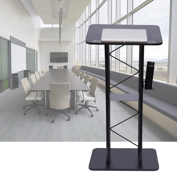 Futchoy Metal Black Podium Conference Presentation Pulpit School Office Church Lectern,Curved Design Cup Holder Design, Wrought Paint Curved Podium, Schools, Churches, Meeting Rooms