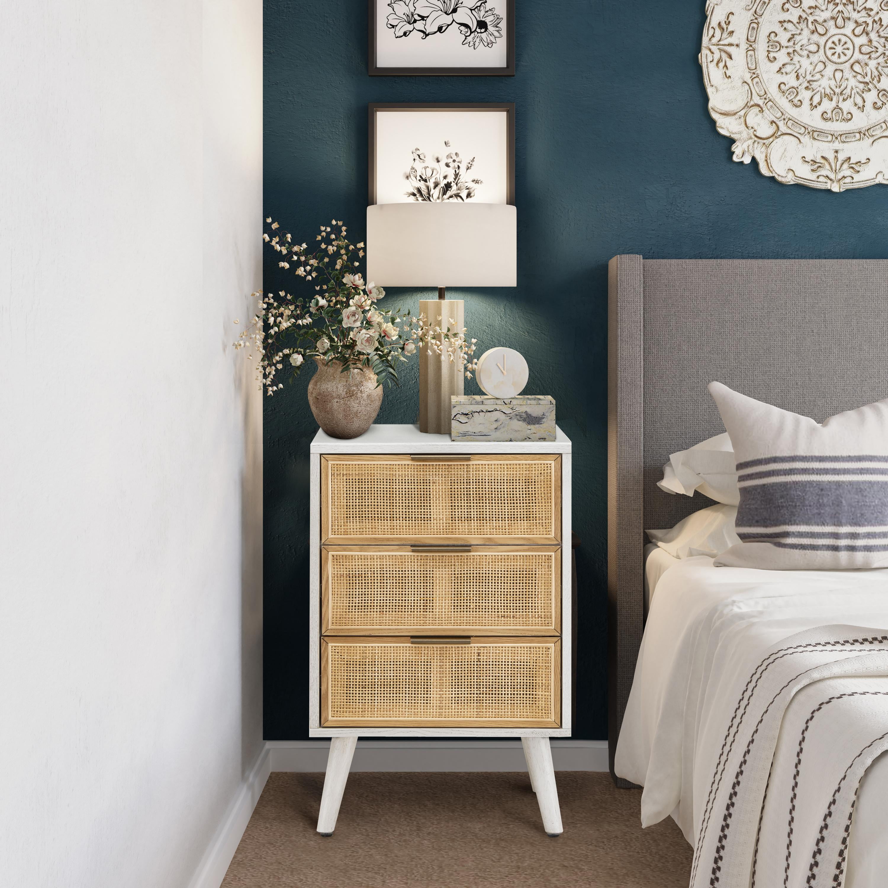 Buy Hawoo Modern Rattan Nightstand MDF Brown Accent with 3 Drawers Online in India