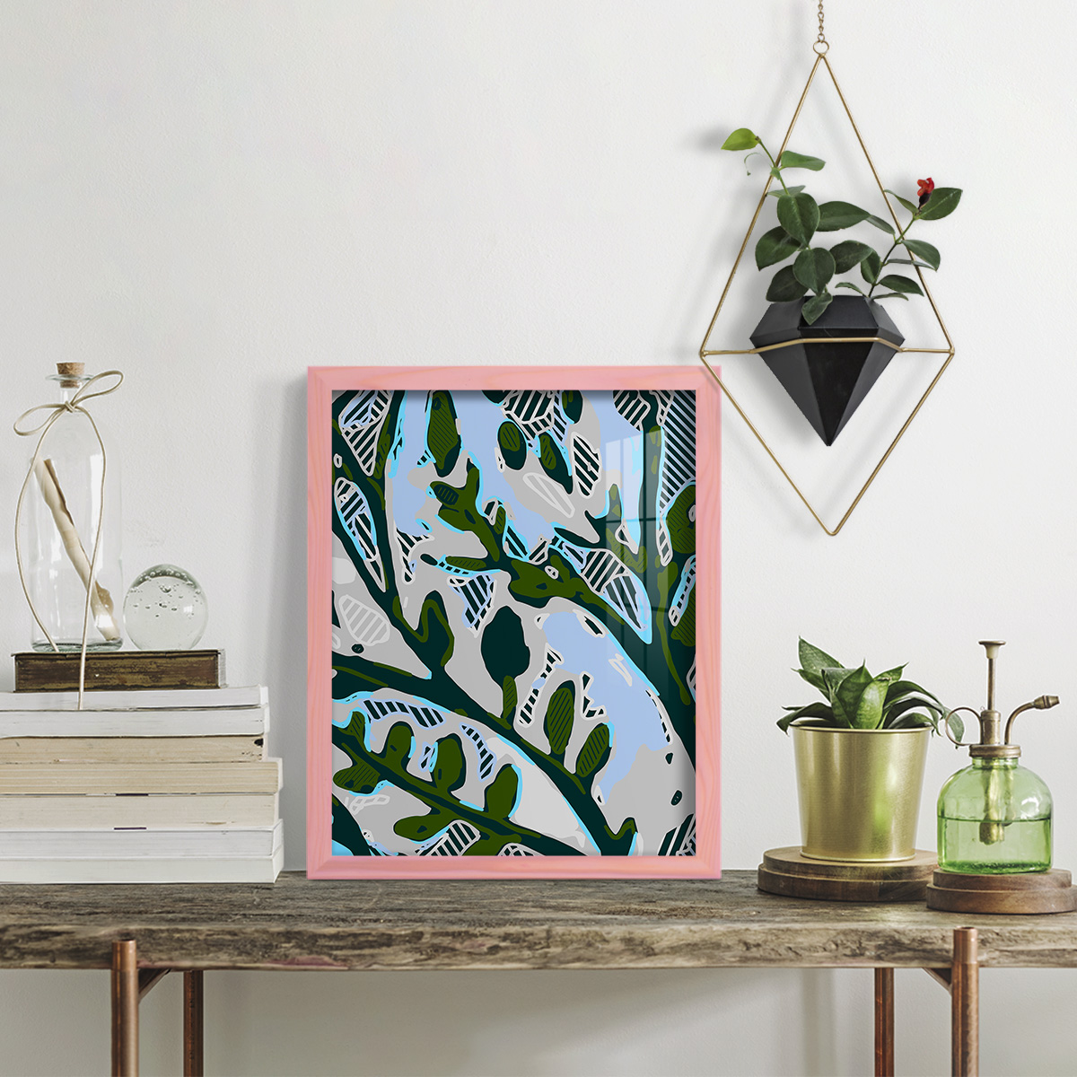 Abstract Tree Limbs II -Framed Print w/glass-Sunset Pink