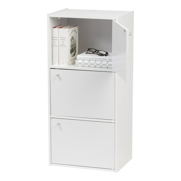 Iris Usa 3 Tier Bookcase Storage Shelf, White Storage Bookcase With Doors