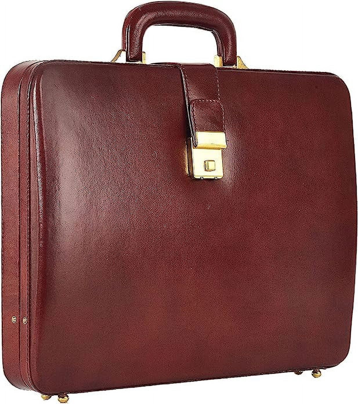 LINDSEY STREET Premium Look Genuine Leather Attache Briefcase for Mens Office Handbag 14 Inch Laptop Case