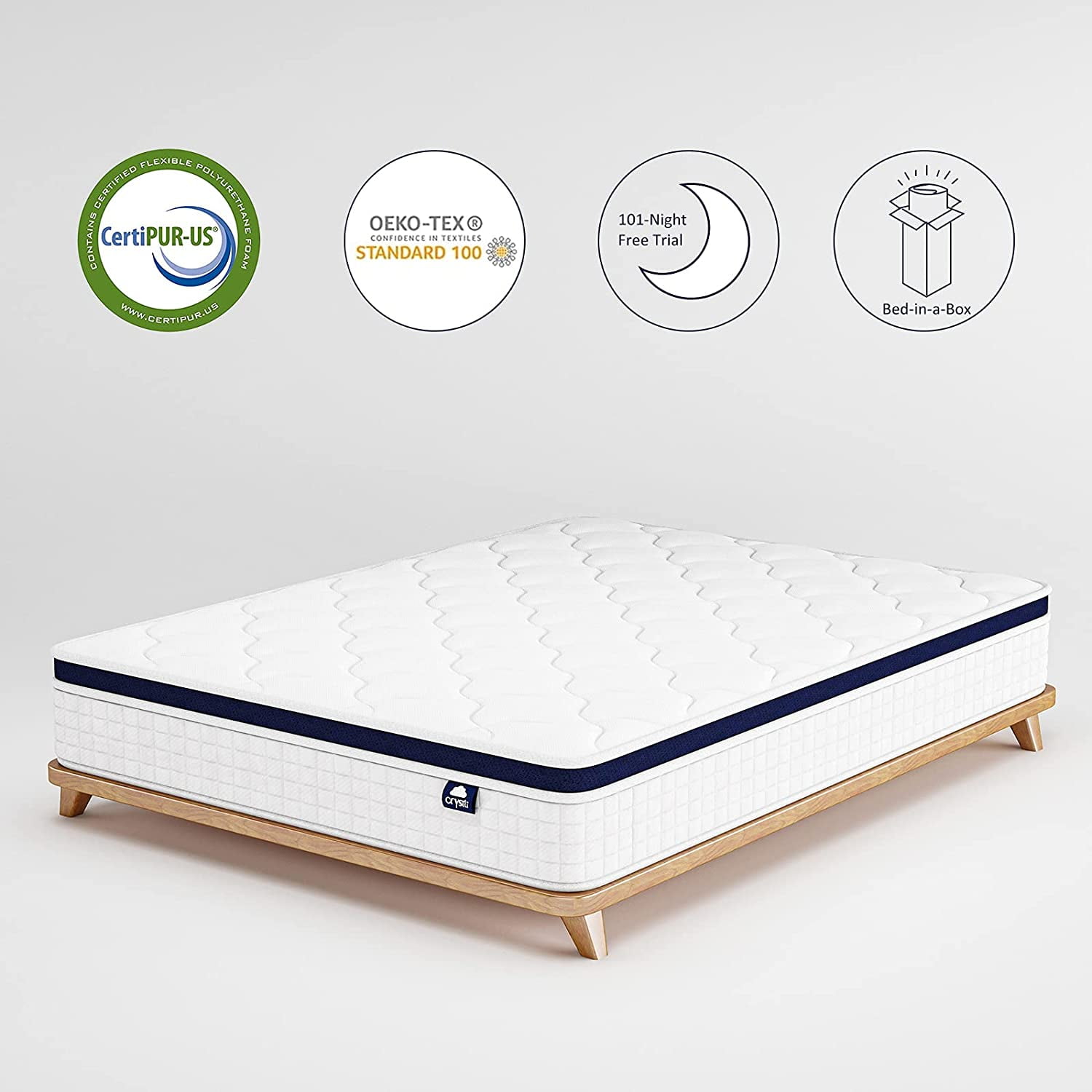 Crystli Hybrid Mattress 10 Inch King Pressure Relief & Cooler Sleeping Memory Foam & Individually Wrapped Pocket Coils King Size Mattresses