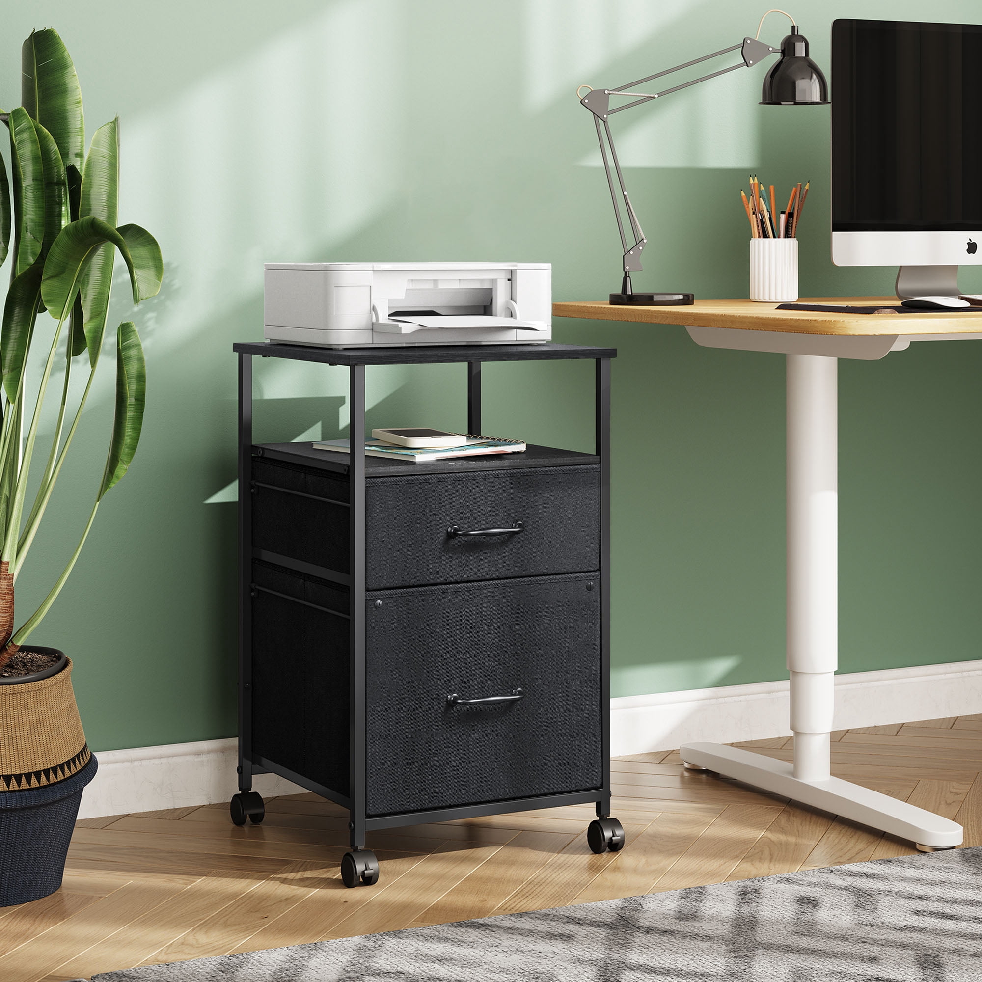 GALAXHERO 2 Drawer File Cabinets, Mobile Printer Stand with Storage Shelf for Home/Office/A4 /Letter, Black