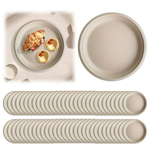 HAOAN Tableware Compostable Paper Plates Heavy Duty 60 Pack Biodegradable Disposable Plates Disposable Dinner Plates Made of Natural Sugarcane Wheat ,Microwave Table Chargers N