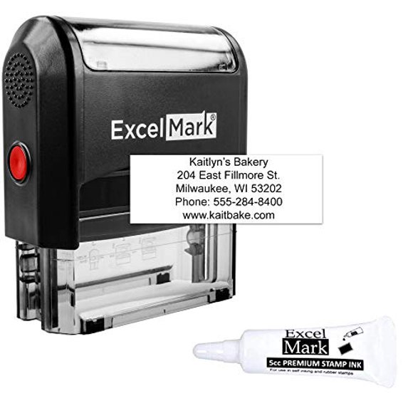 ExcelMark 5-Line Large Return Address Stamp - Custom Self Inking Rubber Stamp - Customize Online with Many Font Choices - Large Size (Custom Stamp with 5cc Refill Ink)
