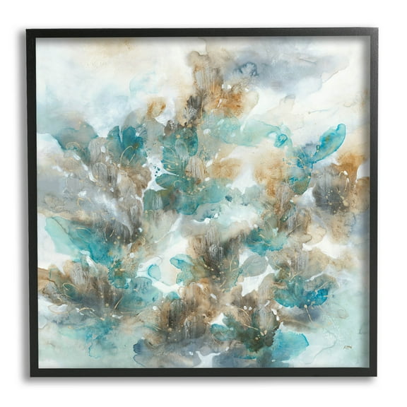 Stupell Industries Blue Floral Petals Abstract Painting Black Framed Art Print Wall Art, Design by K. Nari
