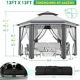 thumbnail image 4 of Lumiparty 13x13 ft Outdoor Pop Up Gazebo with Mosquito Netting, Adjustable Height Gazebo Shelter with Carry Bag for Backyard, Garden, Patio, Gray, 4 of 11