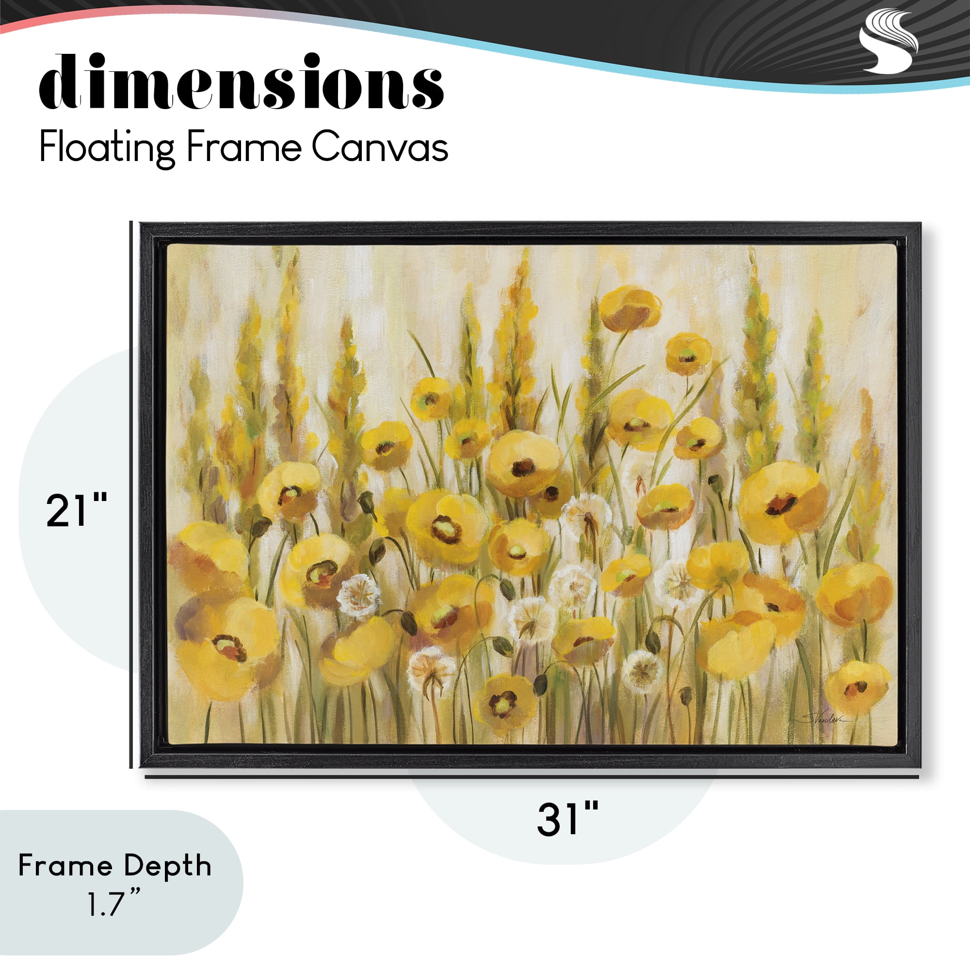 Stupell Industries Yellow Field of Poppies Black Framed Floater Canvas Wall Art, design by Silvia Vassileva