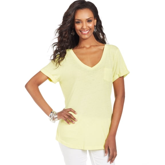 Style & Co. NEW Lemon Yellow Womens Size XL V-Neck Burnout Tee T-Shirt