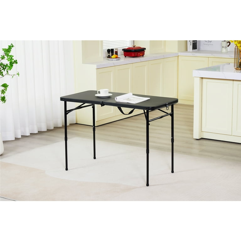 Mainstays 40 L x 20 W Plastic Adjustable Height Fold in Half Folding Table Rich Black