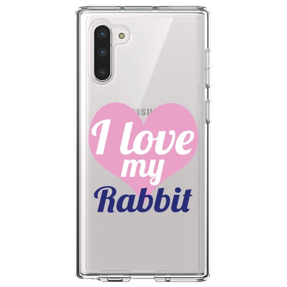DistinctInk Clear Shockproof Hybrid Case for Samsung Galaxy Note 10 (6.3" Screen) - TPU Bumper Acrylic Back Tempered Glass Screen Protector - I Love My Rabbit