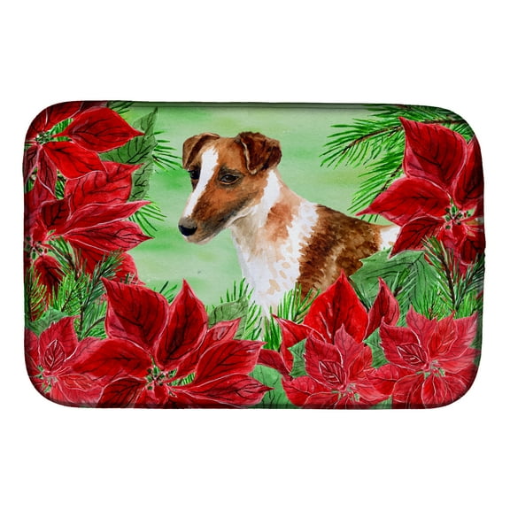 Smooth Fox Terrier Poinsettas Dish Drying Mat