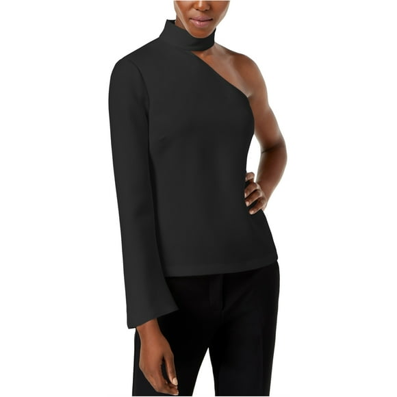 Rachel Zoe Womens Solid One Shoulder Blouse, Black, 10