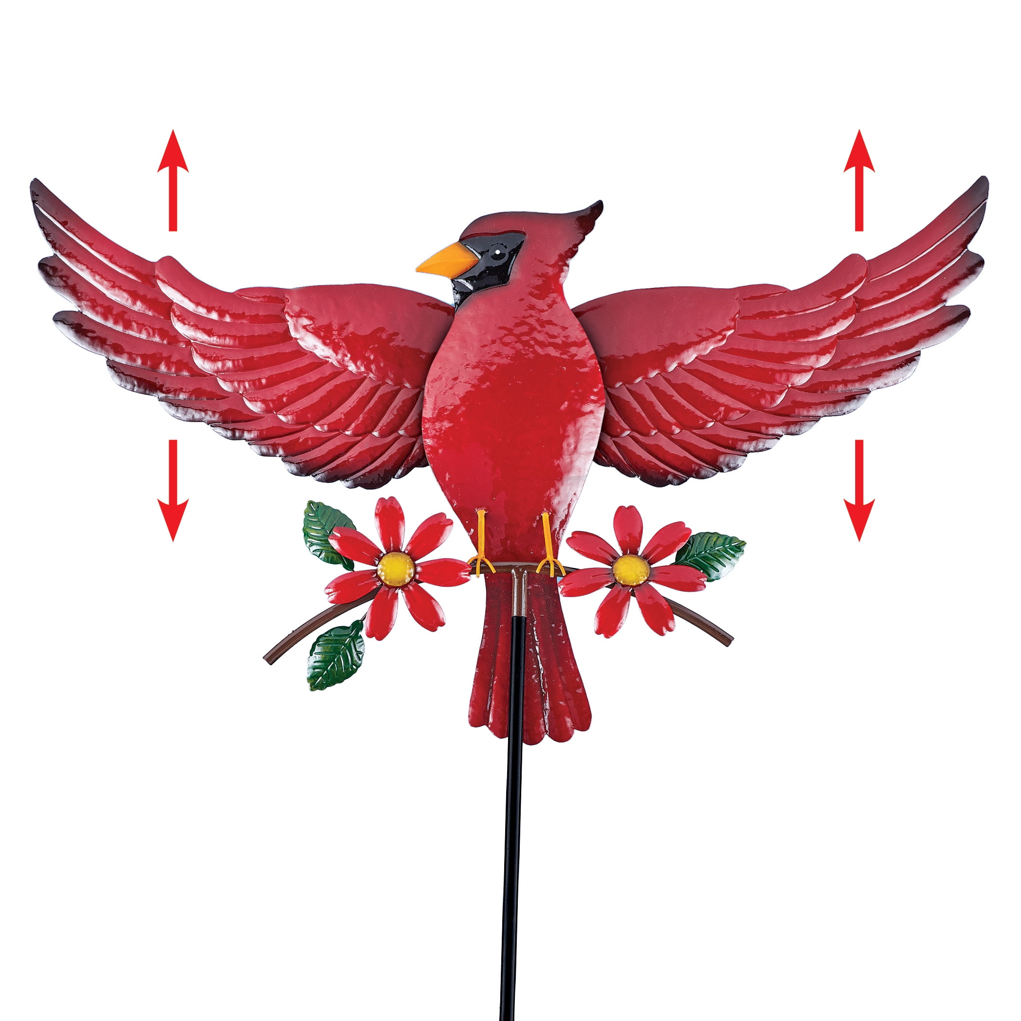 Flying Cardinal Metal Yard Stake with Flower Accents Seasonal Outdoor Decoration for Bird Flying Cardinal Metal Yard Stake with Flower Accents Seasonal Outdoor Decoration for Bird