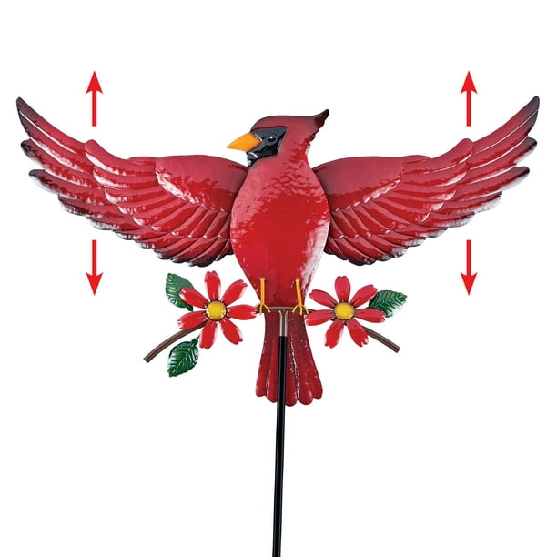 Flying Cardinal Metal Yard Stake with Flower Accents Seasonal Outdoor