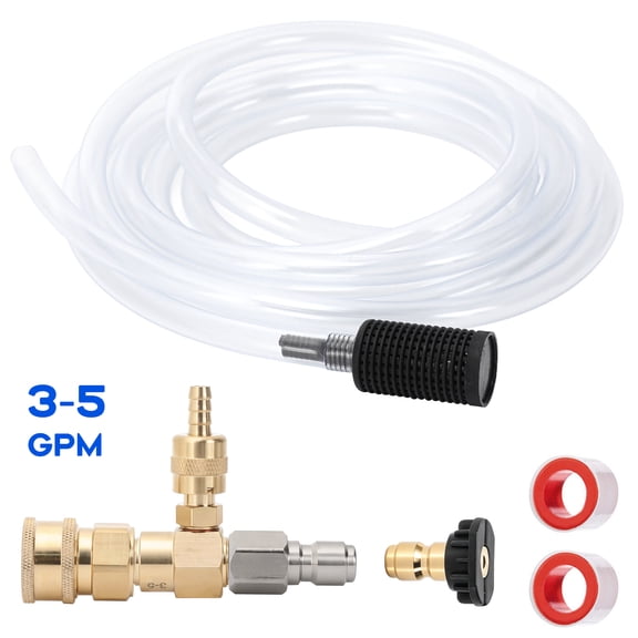 Downstream Chemical Injector Kit for Pressure Washer, Fixed Soap Injector with 3/8" Quick Connect, 3–5 GPM Flow Rate