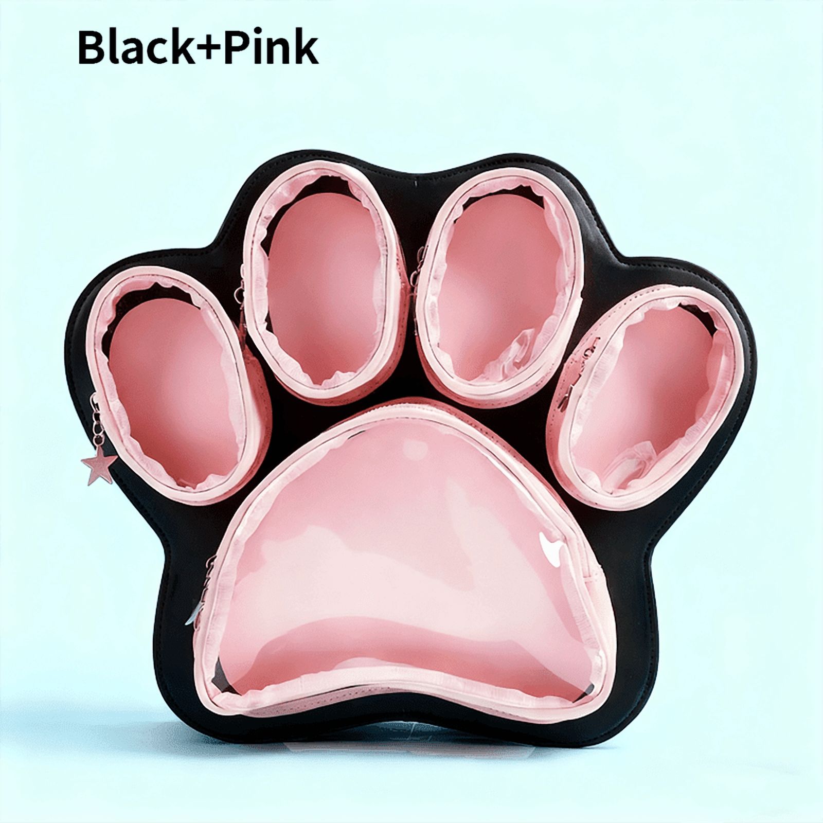 Kawaii Cat Paw Ita Bagpack with Clear Window & Detachable Strap, Anime Pin Display Backpack, Multifunctional Doll Display for Collectibles, Cute Black Pink Aesthetic Shoulder Bag for Gift