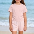 thumbnail image 5 of BFHHYA Girls Short Sleeve Shirts Ruched Side Crew Neck T-Shirts Solid Color Summer Basic Tops for Girls 1-11 Years, 5 of 6