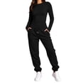 thumbnail image 2 of Karymi Summer Outfits Solid 2 Piece Tracksuit, Crew Neck Long Sleeve Top & High Waist Drawstring Jogger Pants, Casual Loungewear Outfit, 2 of 9