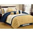 thumbnail image 1 of 11-Pc Nautic Floral Scroll Vine Embroidery Pleated Comforter Curtain Set Ivory Navy Blue Creme Yellow Queen, 1 of 4