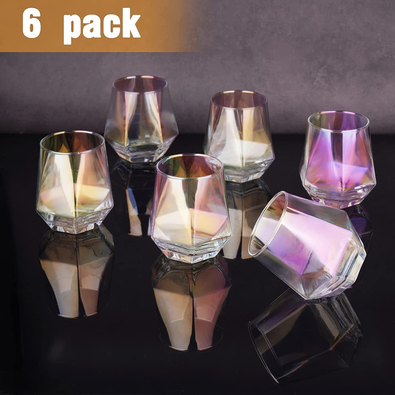 ColoVie Stemless Wine Glasses Set of 6, Colored Wine Glass, Old Fashioned,  Diamond Shaped, Unique Colorful Tumblers. 10oz. White Red Wine, Whiskey  Glasses, Cocktail, Gifts for Men, Birthday, Party - colovie
