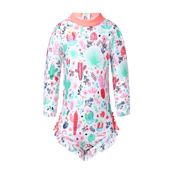 YEAHDOR Infant Baby Girls Floral Ruffles One Piece Swimsuit Long Sleeve Rash Guard Shirt Bathing Suit