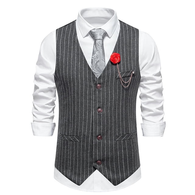 HBFAGFB Vest for Men Fashion Button Down Retro Casual Suit Jacket Suitable for Work Wear Grey Size L