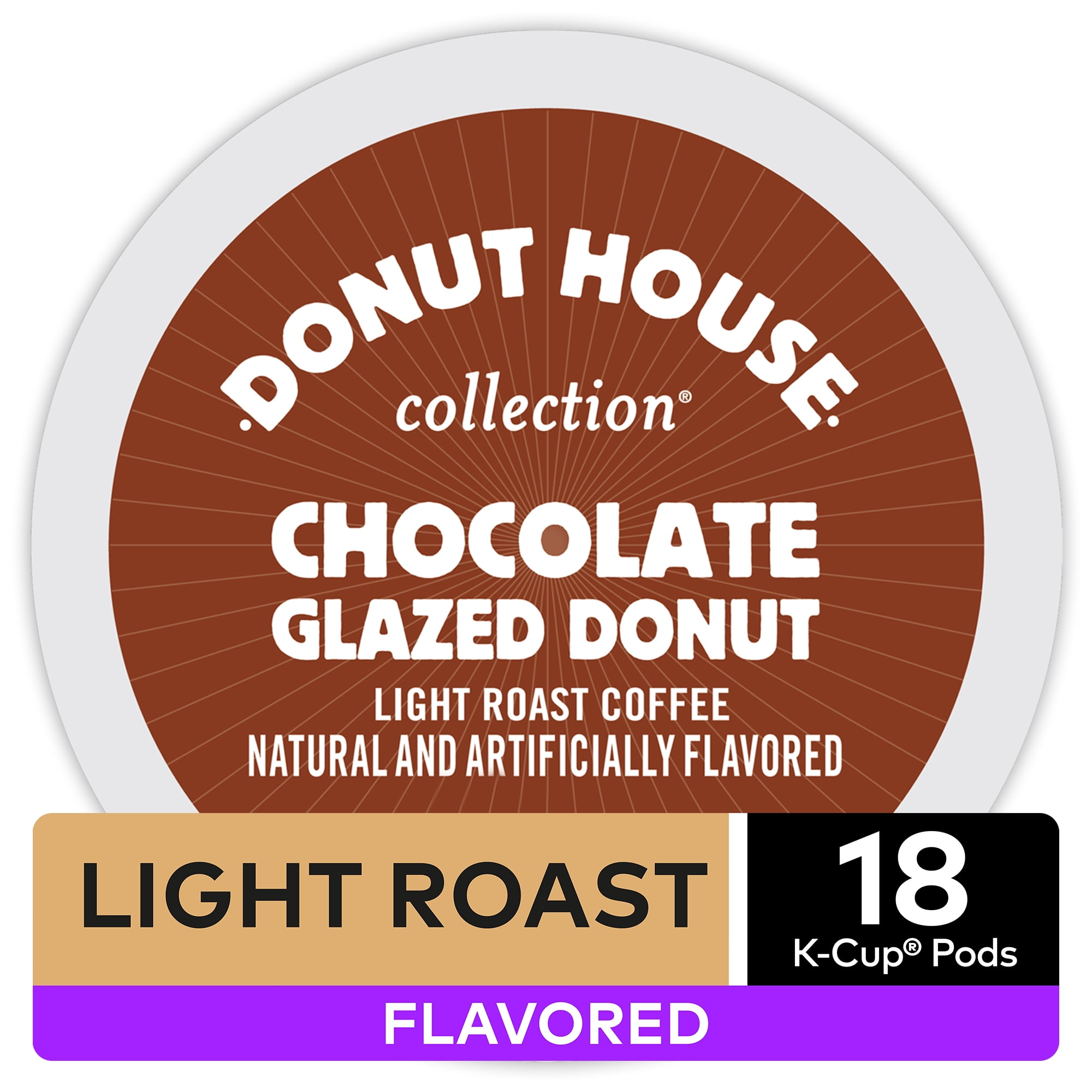 Donut House Chocolate Glazed Donut Flavored KCup Coffee Pods, Light