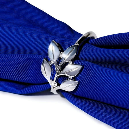 ACDANC Silver Leaf Napkin Rings Set - Home Decor for Cloth Napkins - Stylish Silver Napkin Holder - Kitchen Decor and Wedding Decorations Set of 6 pcs